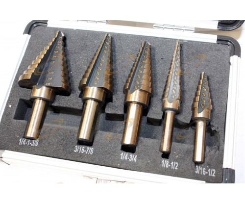 5pcs HSS Cobalt Multiple Hole 50 Sizes Step Drill Bit Set w/ Aluminum Case